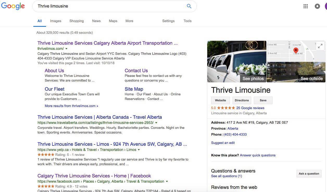 Calgary Thrive Limousine Services Google Review 